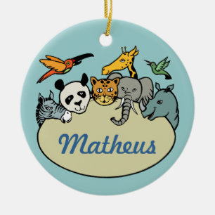 Personalized zoo family animals ceramic ornament