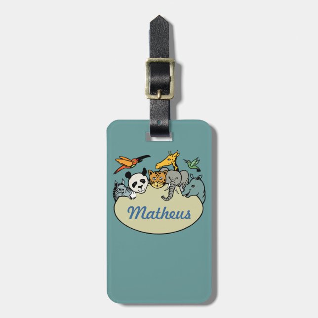 personalized zoo family animals luggage tag (Front Vertical)