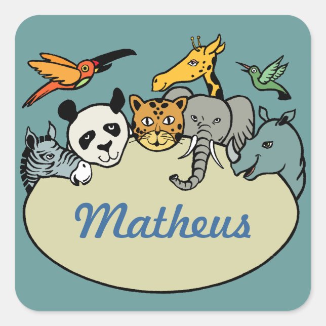 personalized zoo family animals square sticker (Front)