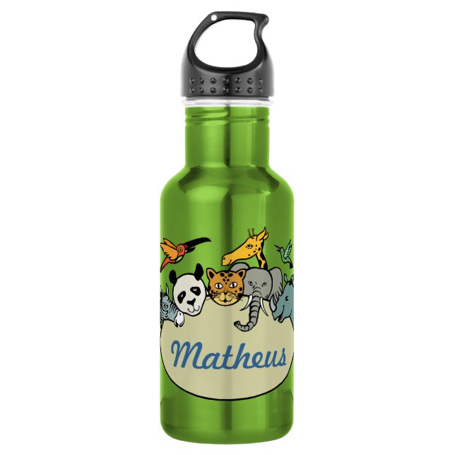personalized zoo family animals water bottle (Front)