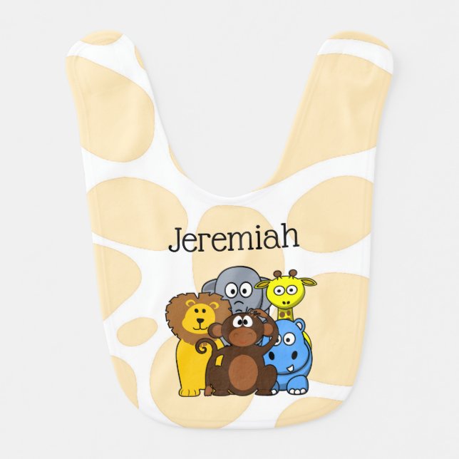 Personalized Zoo or Jungle Animals Baby Bib (Front)