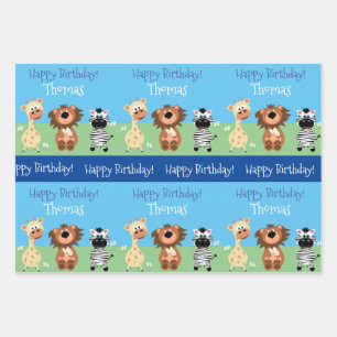Personalized Zoo Themed Kids Wrapping Paper Sheets