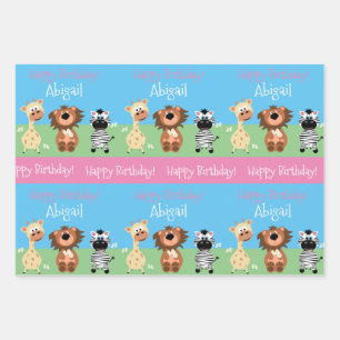 Personalized Zoo Themed Kids Wrapping Paper Sheets