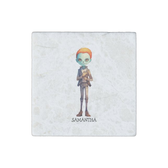 Personalized Zoombie Halloween Stone Magnet (Front)