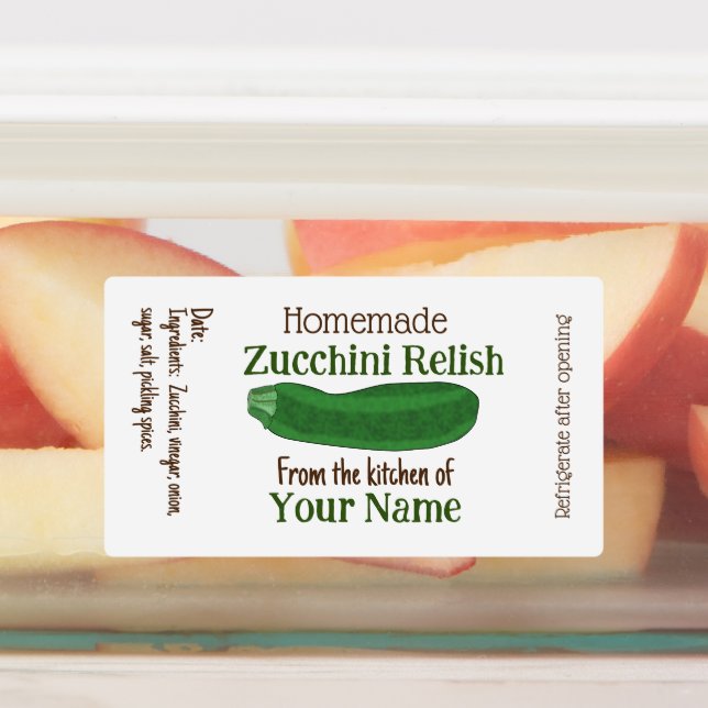 Personalized Zucchini Relish Homemade Canning Labels (Affixed)