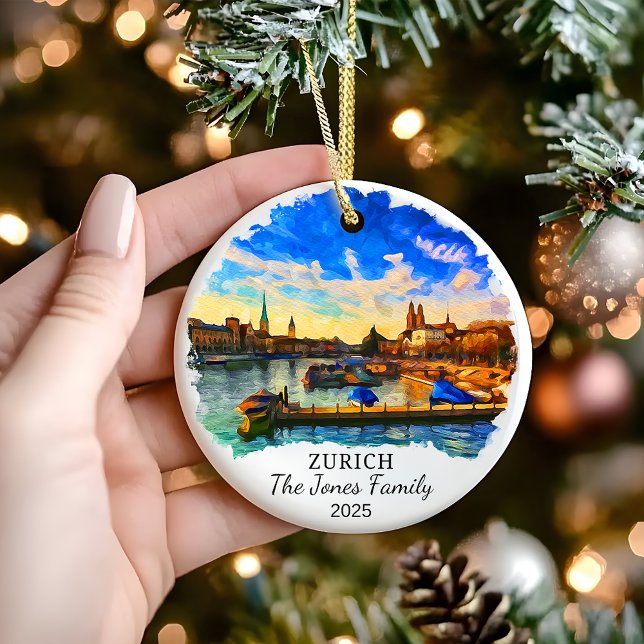 Personalized Zurich Ornament, Switzerland Gift Ceramic Ornament (Creator Uploaded)