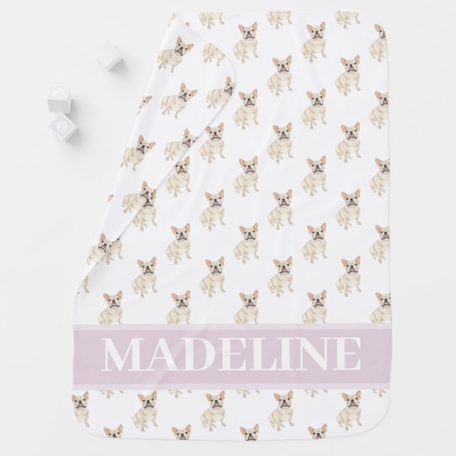PersonalizedFrenchie (Fawn Tan Cream) Pink Baby Blanket (In Situ)
