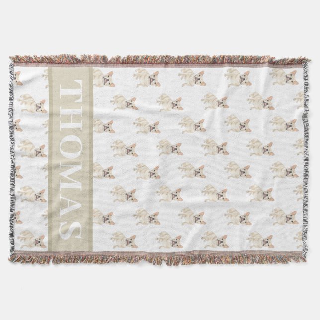 PersonalizedFrenchie (Fawn Tan Cream) Throw Blanket (Front)