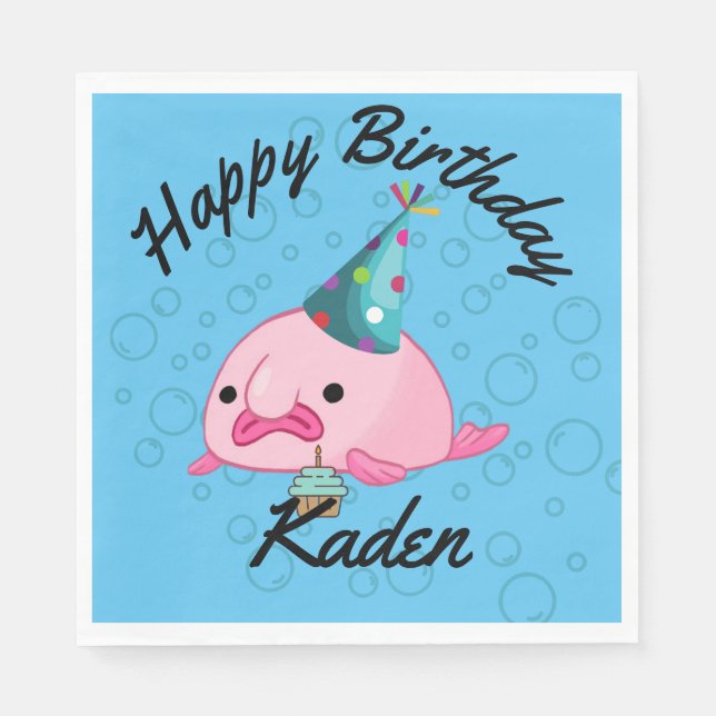 PersonalizedParty on Birthday Blobfish Paper Plate Napkins (Front)