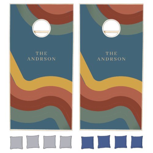 Personalizedtro style waves Family  Cornhole Set