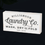 PersonalizedVintage  Laundry Wash Dry Fold Wooden Box Sign<br><div class="desc">Place this charming and cheeky personalized wooden block sign on a shelf in your laundry room and bring a little bit of that vintage farmhouse vibe to your home decor. Use the customize options to create a truly one of a kind for yourself by changing fonts and the background color....</div>