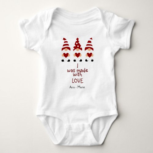 Personalizeed Love Gnomes I Was Made With Love Baby Bodysuit