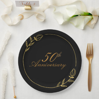 Personalizes Anniversary with Golden Frame Paper Plates