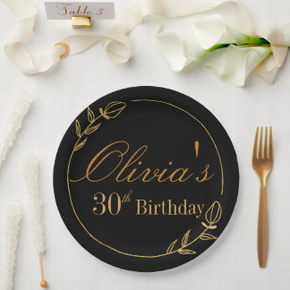 Personalizes Birthday with Golden Frame Paper Plates