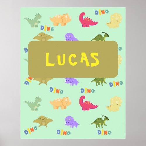 Personalizes colorful dino poster