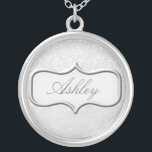Personalzed Damask Necklace<br><div class="desc">Personalized necklace, with an elegant silver damask design. Enter your name or monogram in the space provided. Click "customize" to change font type or size.</div>