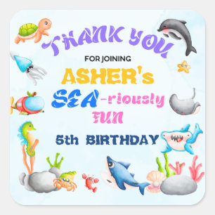 Personalzed Sea-riously Fun Ocean Protector Party Square Sticker