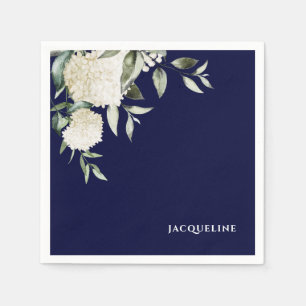 Personalzied Navy White Hydrangeas Bridal Shower Napkins