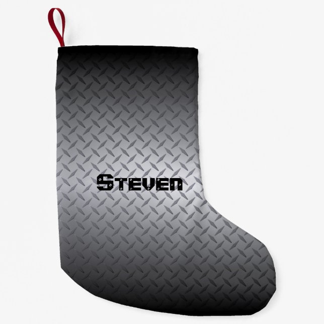 Personazlied Steel Diamondplate Pattern Small Christmas Stocking (Front)