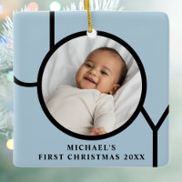 Personilized Baby Boy's Blue First Christmas Photo