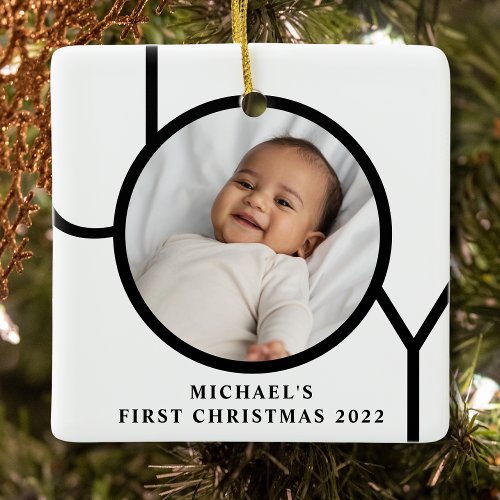 Personilized Baby Boys First Christmas Photo Ceramic Ornament