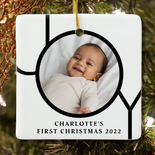 Personilized Baby Girl's First Christmas Photo Ceramic Ornament