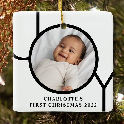 Personilized Baby Girls First Christmas Photo Ceramic Ornament