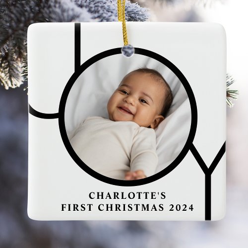 Personilized Baby Girls First Christmas Photo Ceramic Ornament