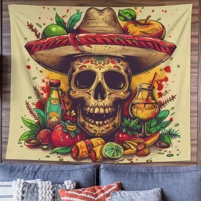Personizable CInco de Mayo Skull  Tapestry (Creator Uploaded)