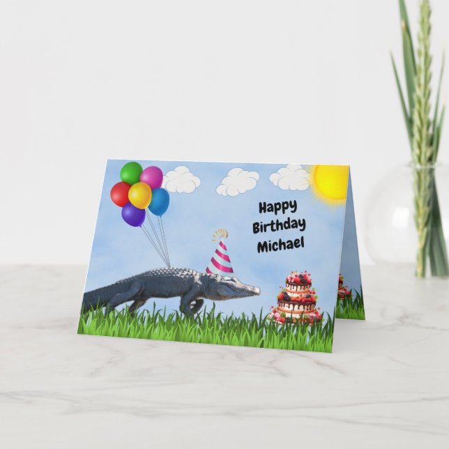 Personize This Fun Gator Happy Birthday Card (Front)