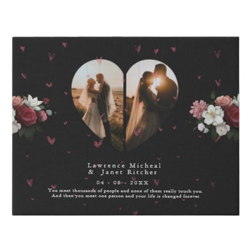 Personized Black  White Floral couple gift girl Faux Canvas Print