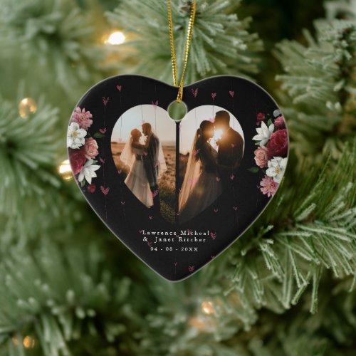 Personized Floral couple valentine's Day Gift set Ceramic Ornament