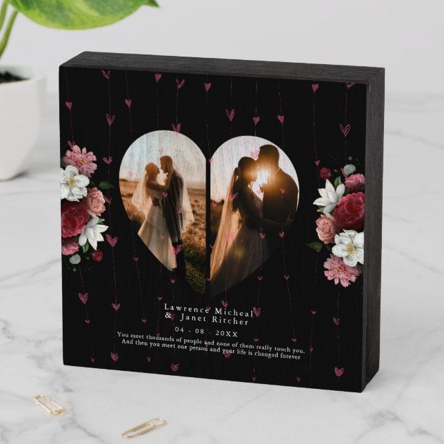Personized Floral couples valentine's Day Gift  Wooden Box Sign (In Situ Horizontal)