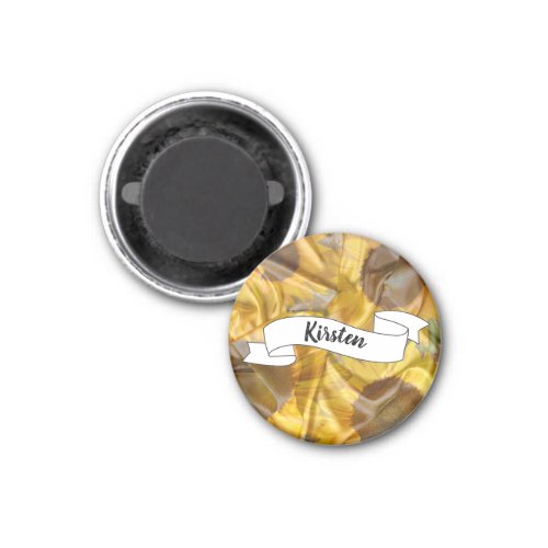 Personized Name Silk Sunflowers Decoupage Magnet