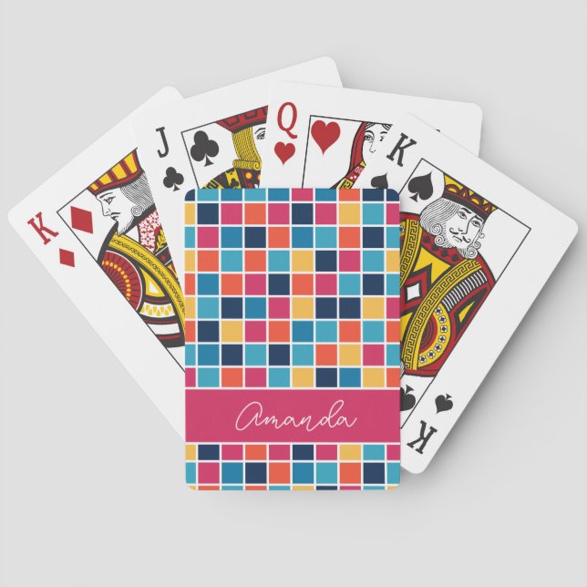 Personized plaid checkered patterns memory poker cards (Back)