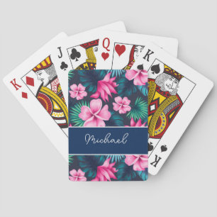 Personized tropical flowers, palm leaves, memory poker cards