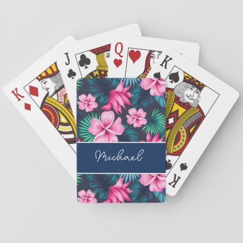 Personized tropical flowers palm leaves memory poker cards