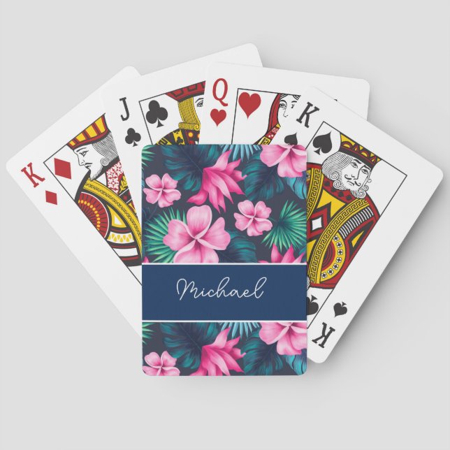 Personized tropical flowers, palm leaves, memory poker cards (Back)