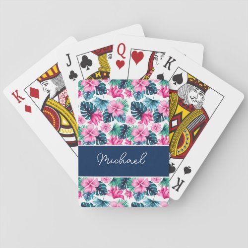 Personized tropical flowers palm leaves memory poker cards