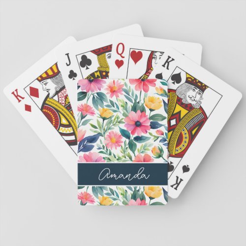 Personized watercolor floral patterns memory poker cards