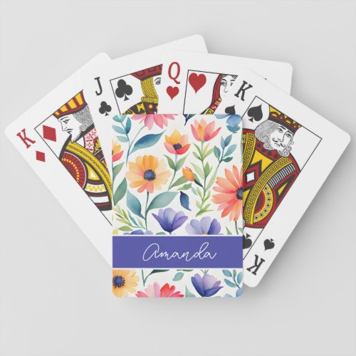 Personized watercolor floral patterns memory poker cards