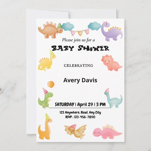 Personlaized Dinosaur Baby Shower Invitation (Front)