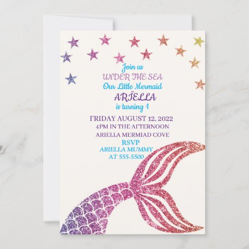 Personlaized Mermaid 1st Birthday Invitation