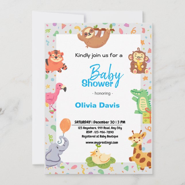 Personlaized Safari Baby Shower Invitation (Front)