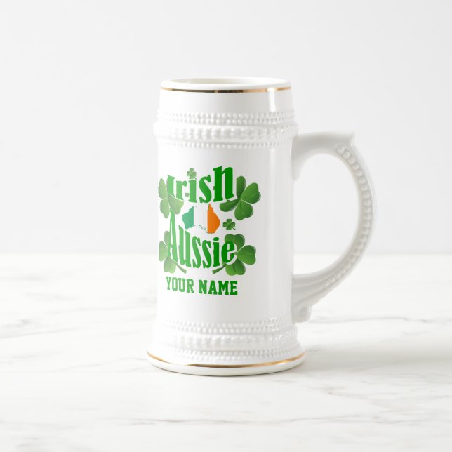 Personlalized  Irish Australian St Patrick's day Beer Stein (Right)