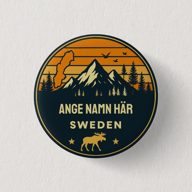 Personligt ortnamn Sverige runt design Button (Front)