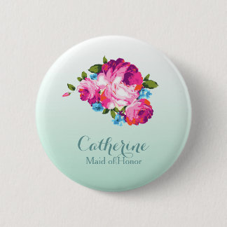 Personlised Bright Floral Mint Ombre Badges Pinback Button
