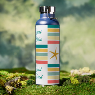Personlizable "Just Beachy" Themed Black Water Bottle