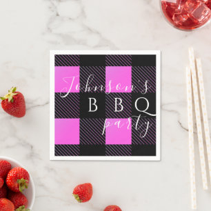 Personlized BBQ Party Hot Pink Black Napkins