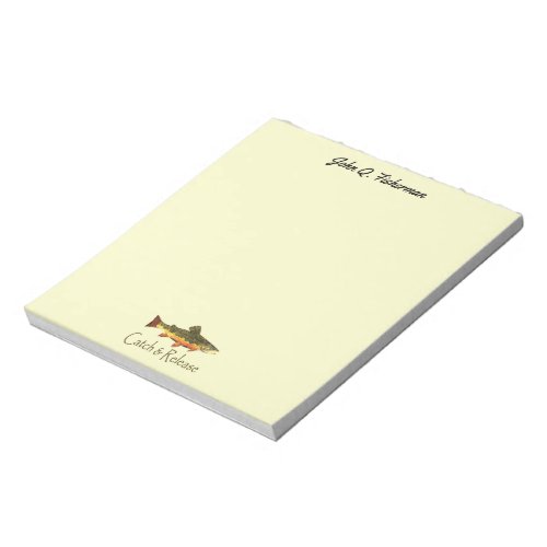 Personlized Catch  Release Brook Trout Fly Fish Notepad